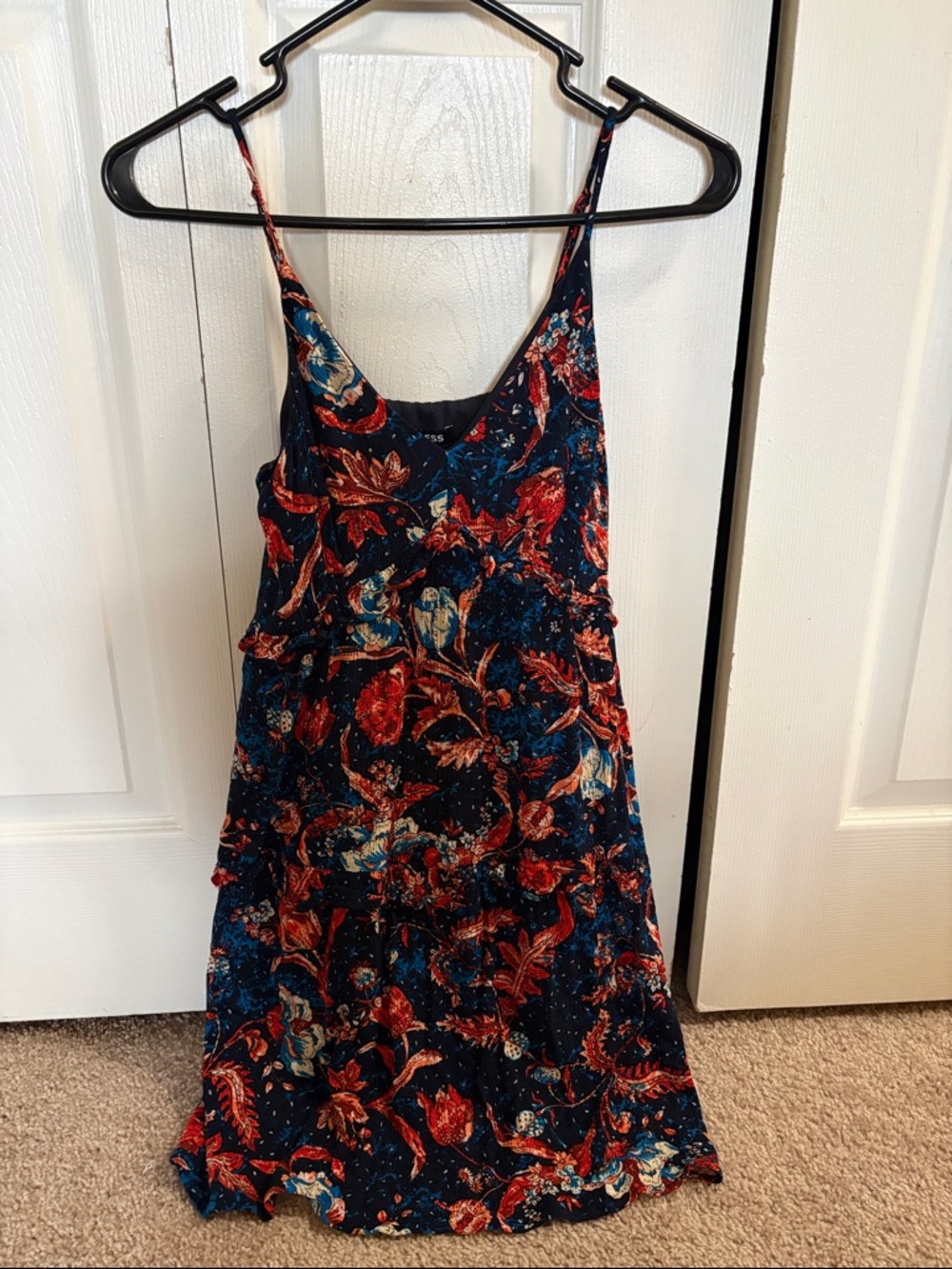 Floral Navy and Red Spaghetti Strap Slip Dress
